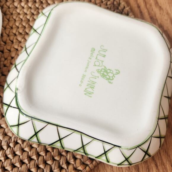 Julia Junkin 5" set of 3 yellow with black olive & branch print appetizer plates - Picture 8 of 8